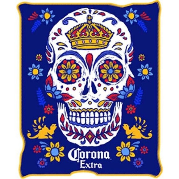 New Corona Extra Sugar Skull Plush Fleece Throw Blanket GIFT Beer Bottle Logo - Picture 1 of 2